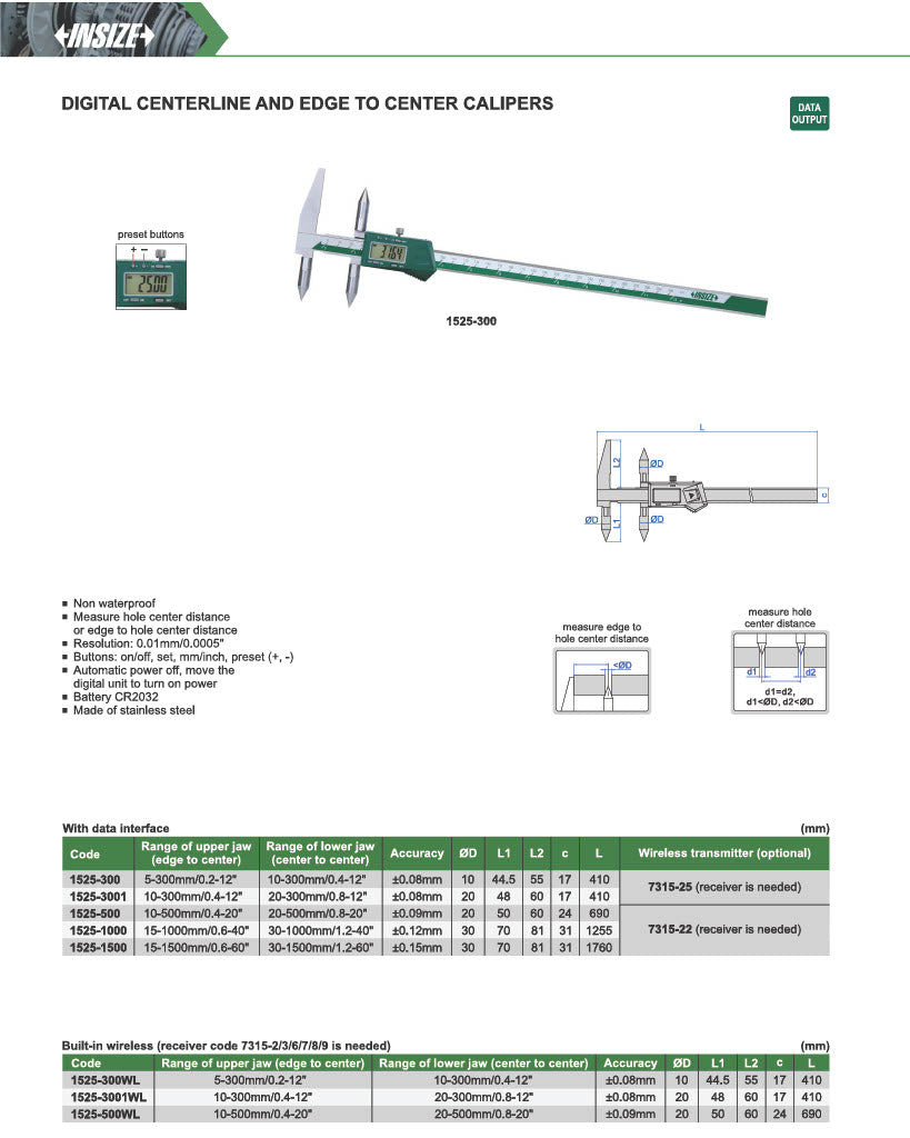 INSIZE digital centerline/edge to center caliper