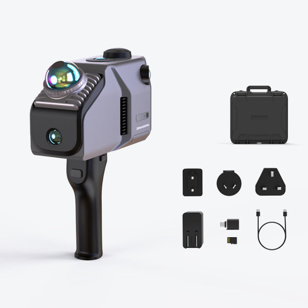 High-tech device with accessories on a white background