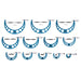 A set of blue precision micrometers in various sizes, arranged in three rows on a plain white background.