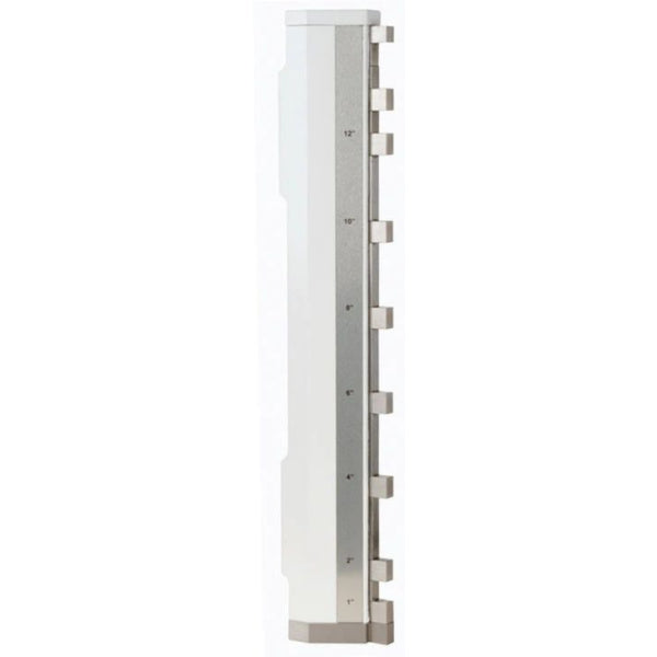 A tall, narrow white and silver vertical measuring device with printed size markings along the side, shown on a plain white background.
