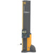 A digital height-measuring device with a tall gray column, yellow side accents, a black display screen, and a dark gray base, shown on a plain white background.