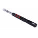 A digital torque wrench with a black handle, silver metal shaft, and a small red display screen, shown on a plain white background.