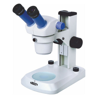 Microscope with blue eyepieces on a white background