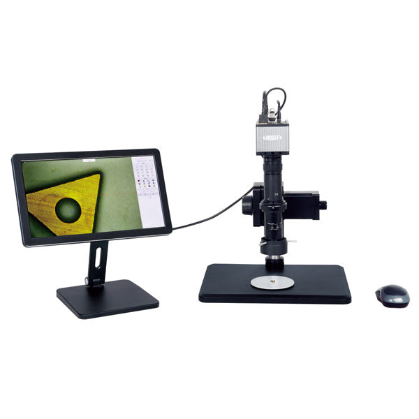 Microscope with a monitor on a white background