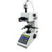 Phase II digital optical microscope with a white body, black adjustment knobs, and a blue cable connected to the top attachment, shown on a plain white background.