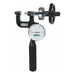 Portable Rockwell Hardness Tester with a Dial indicator with a black handle and clear dial on a white background