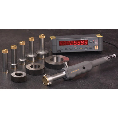 Fowler-Bowers Ultima bore gauge set with handle, heads and rings on a white background