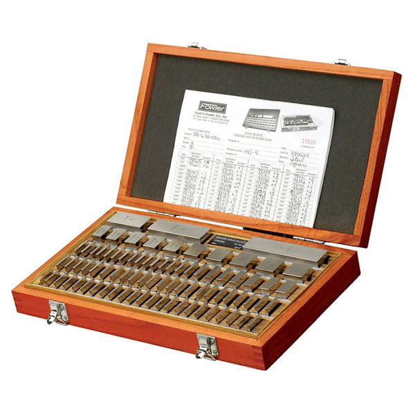Fowler square steel gage block set on a white background
