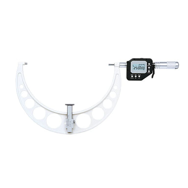 INSIZE Digital Micrometer with white frame, carbide faces and LCD reading 250.000 mm on a large snap gauge