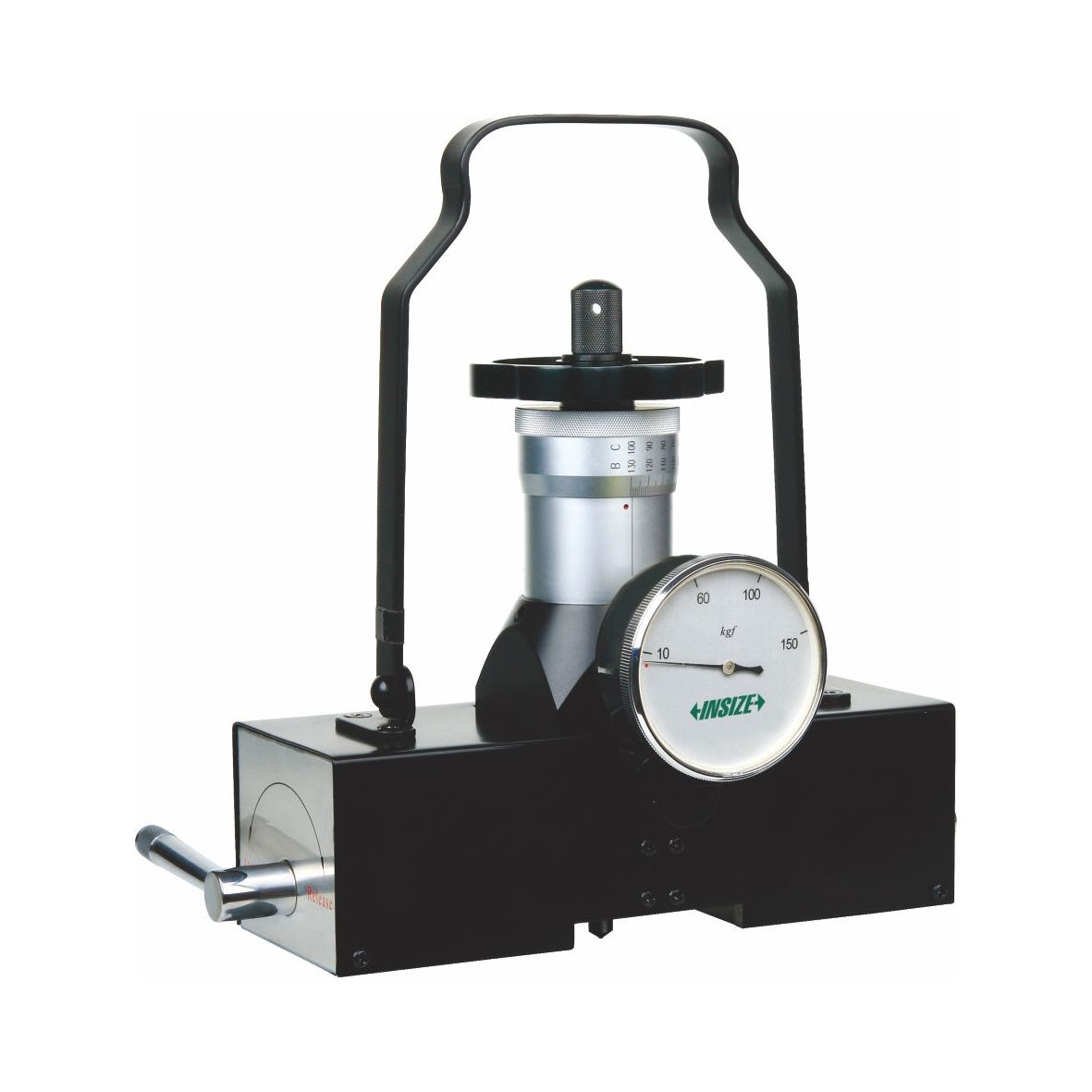 Mechanical device with a gauge on a white background